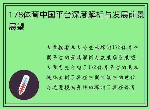 178体育中国平台深度解析与发展前景展望